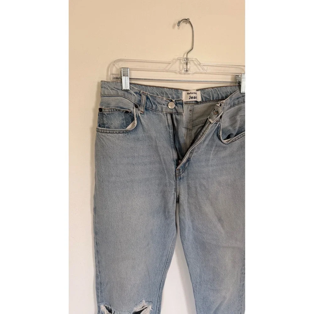Reformation Julia High Cigarette Jean Tahoe Destroyed Light Blue Distressed 28